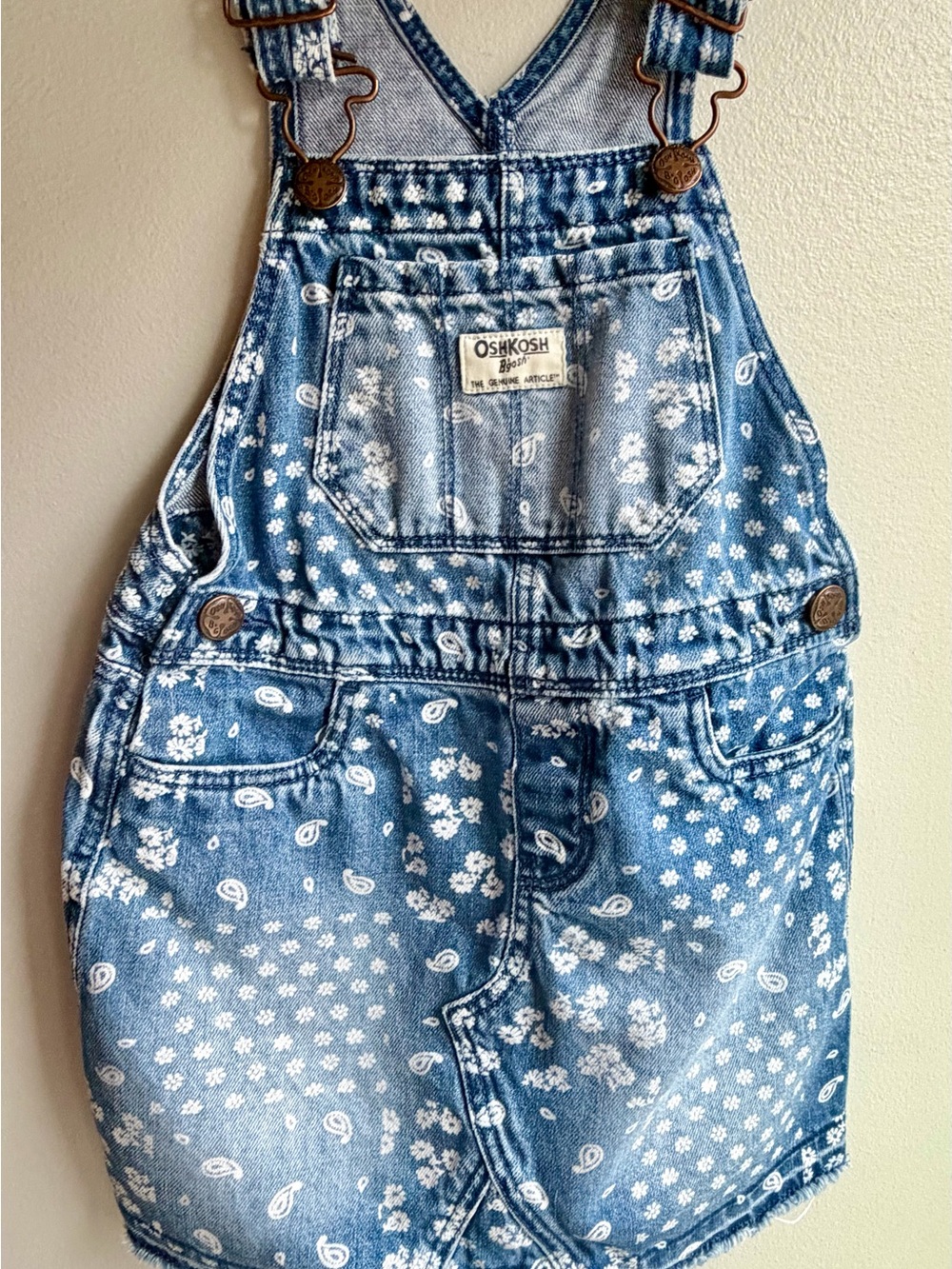 OshKosh B'gosh Blue Denim Paisley & Floral Overalls Skirt